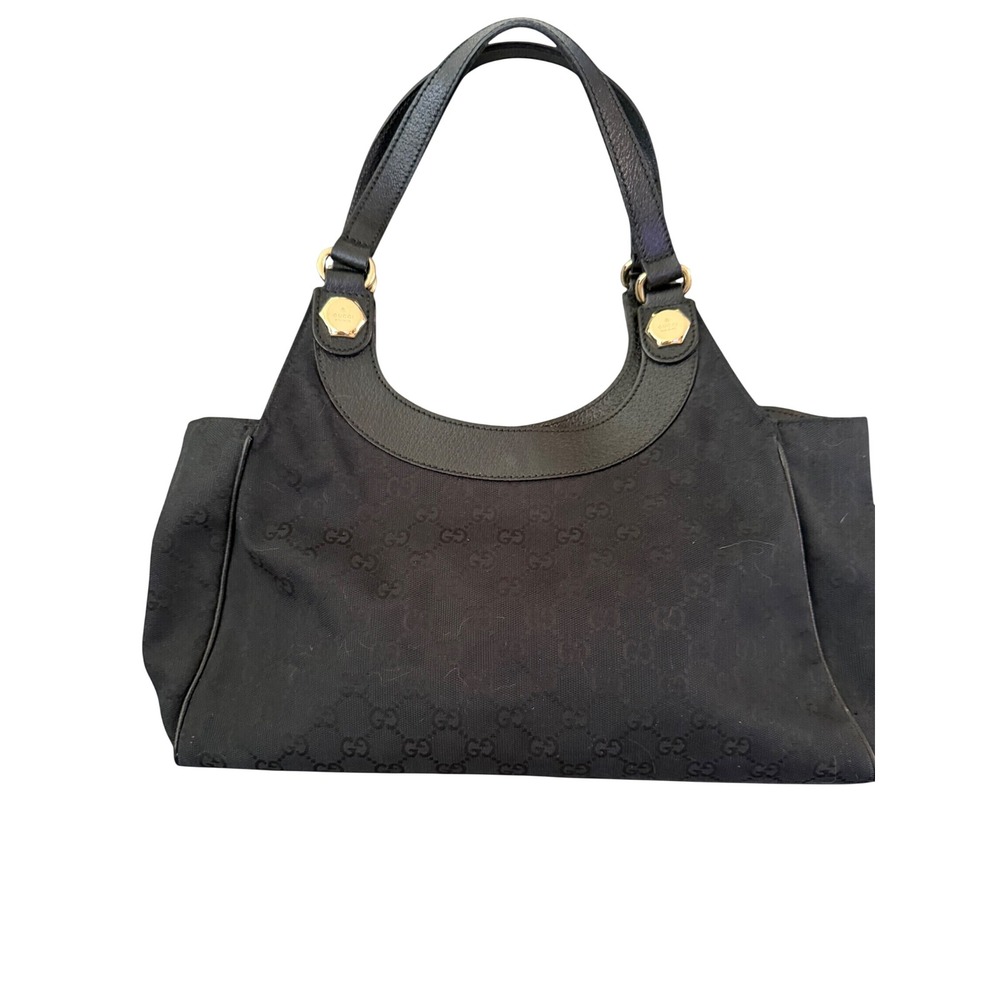Gucci GG Monogram Black Canvas Leather Shoulder Bag 154982 Authentic